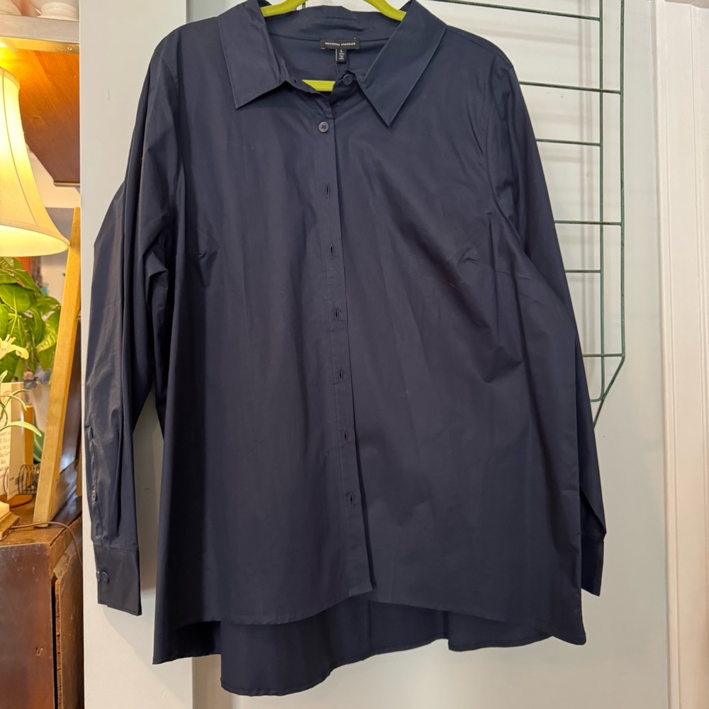 NWT Universal Standard “L” 22-24 Plus Size Canna Navy Blue Button Down Shirt